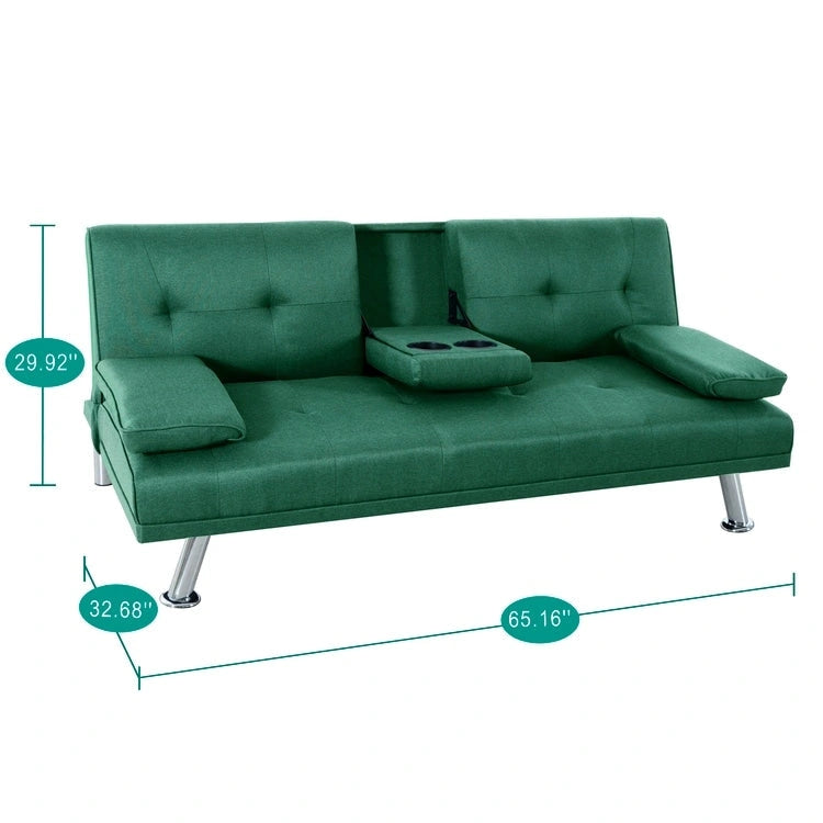 Canapé convertible avec accoudoirs et porte-gobelets, en similicuir, pliant et inclinable, petit canapé