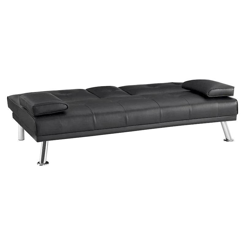 Canapé convertible avec accoudoirs et porte-gobelets, en similicuir, pliant et inclinable, petit canapé