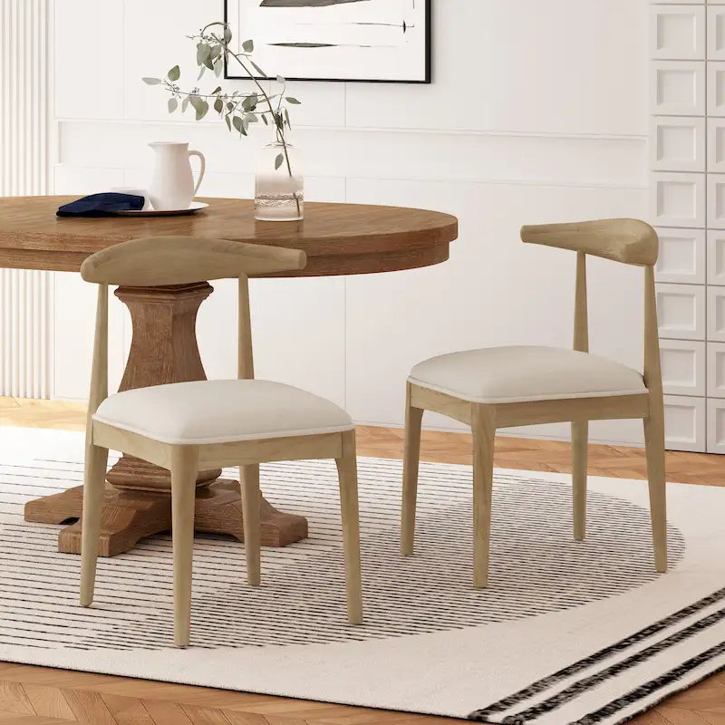 Chaises de salle à manger en tissu et en bois d'hévéa (lot de 2)