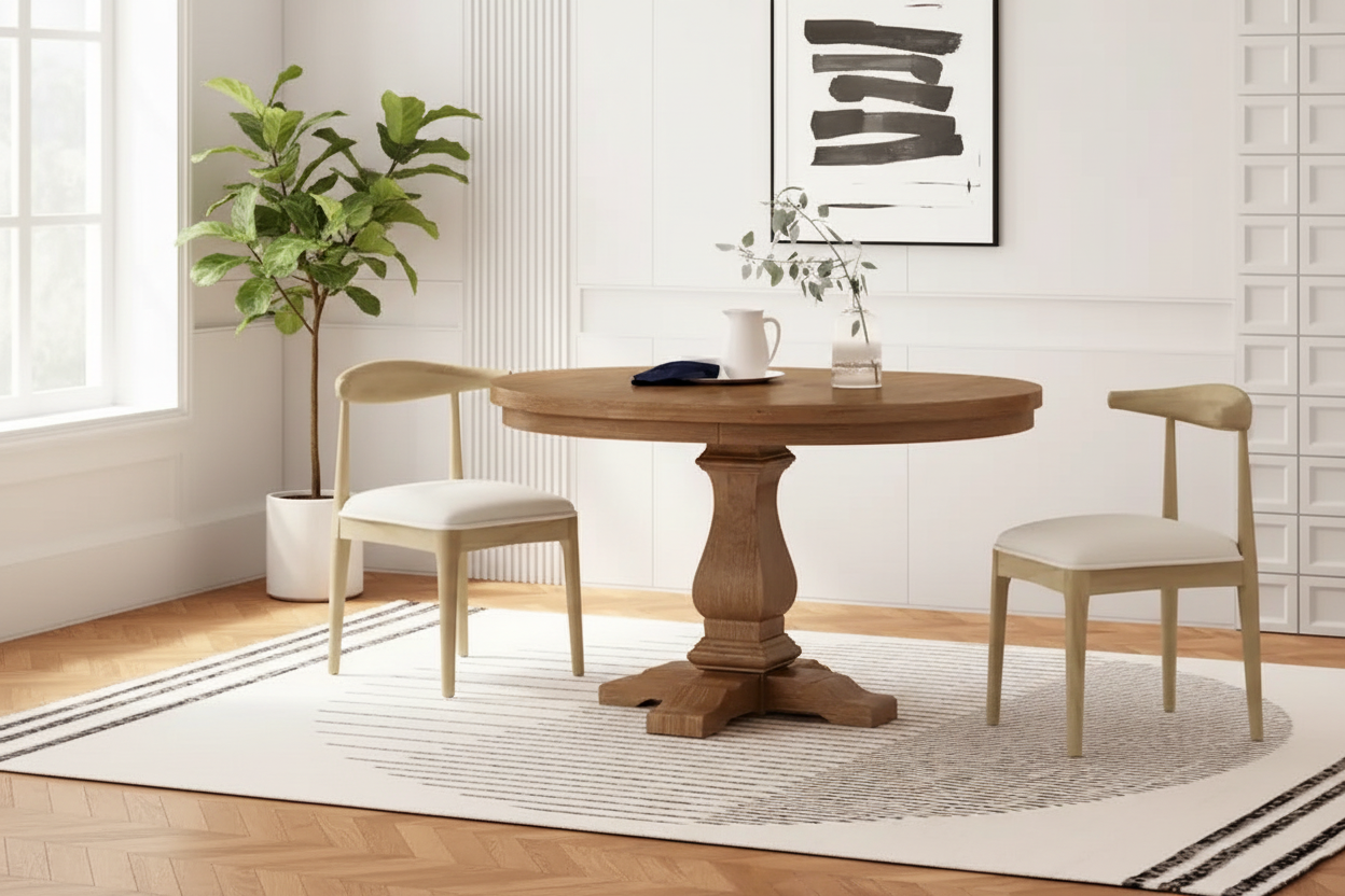 Chaises de salle à manger en tissu et en bois d'hévéa (lot de 2)