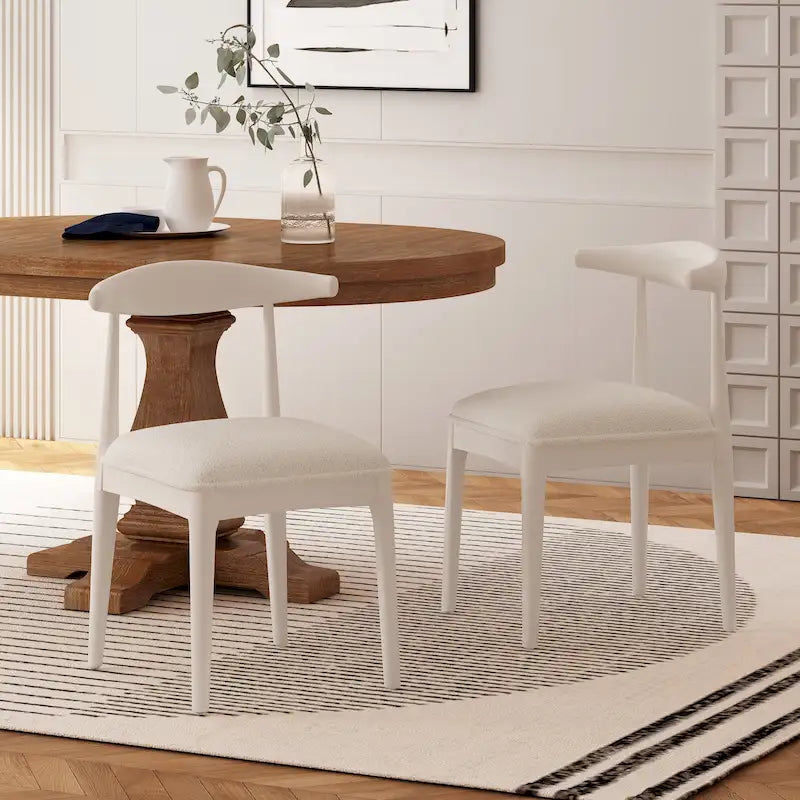 Chaises de salle à manger en tissu et en bois d'hévéa (lot de 2)