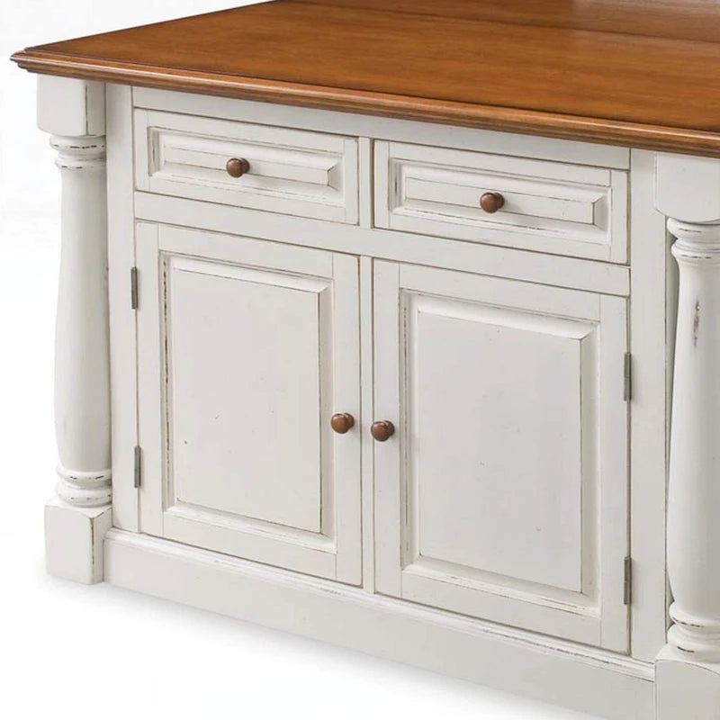Ensemble îlot de cuisine 3 pièces en bois écru avec plateau rabattable – 122 x 63,5 x 91,5 cm
