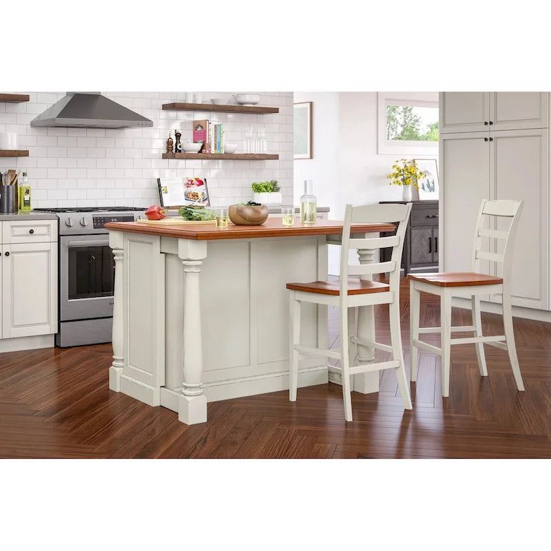 Ensemble îlot de cuisine 3 pièces en bois écru avec plateau rabattable – 122 x 63,5 x 91,5 cm