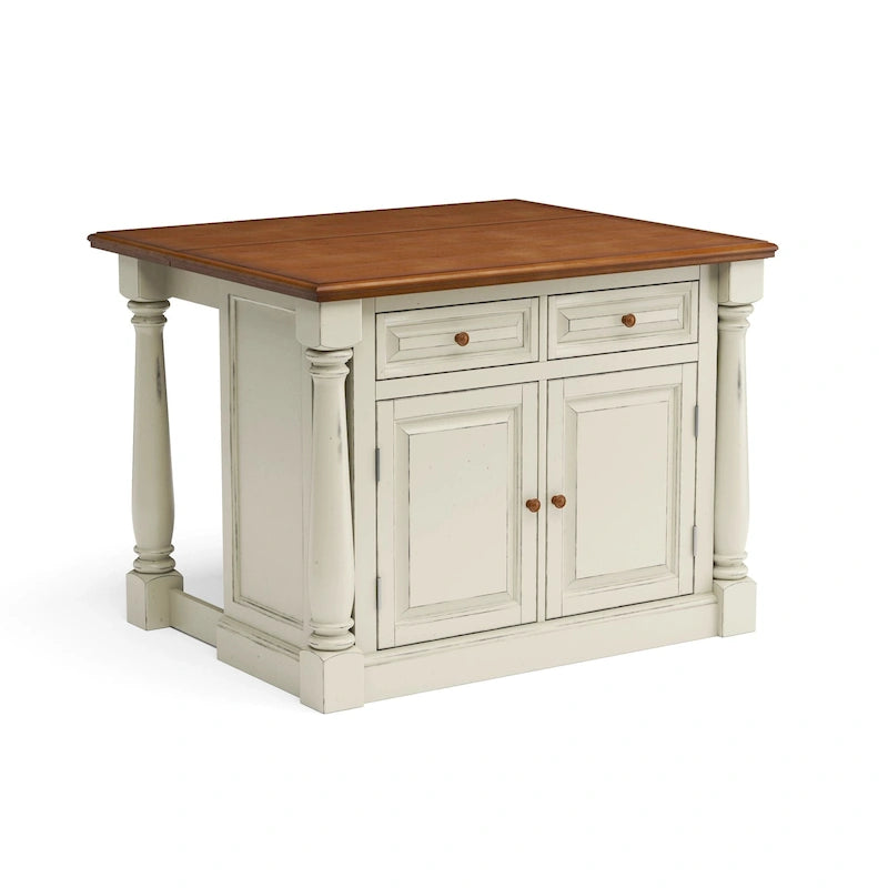 Ensemble îlot de cuisine 3 pièces en bois écru avec plateau rabattable – 122 x 63,5 x 91,5 cm
