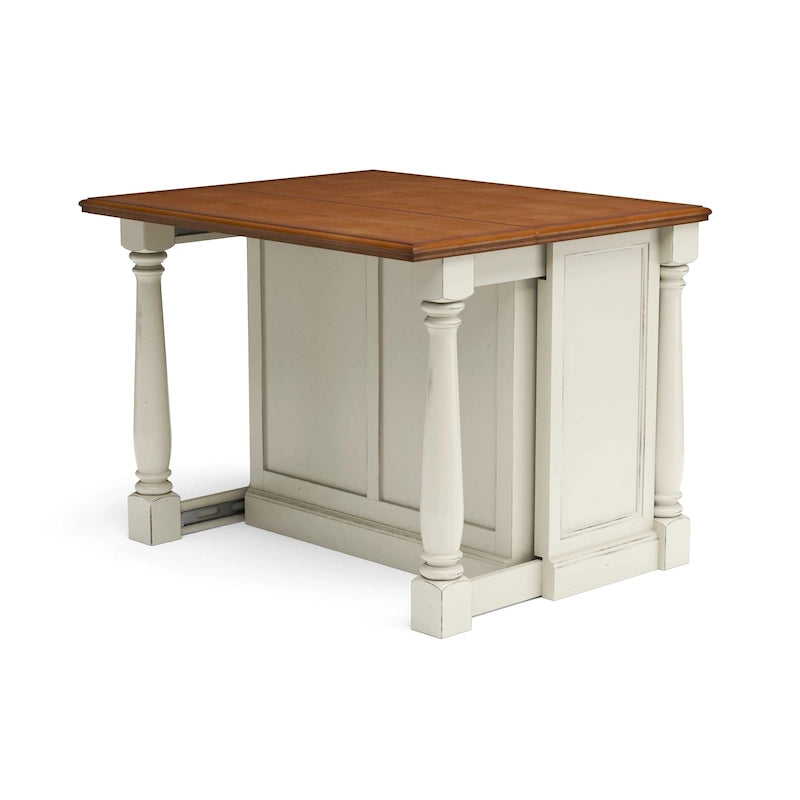 Ensemble îlot de cuisine 3 pièces en bois écru avec plateau rabattable – 122 x 63,5 x 91,5 cm