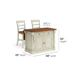 Ensemble îlot de cuisine 3 pièces en bois écru avec plateau rabattable – 122 x 63,5 x 91,5 cm
