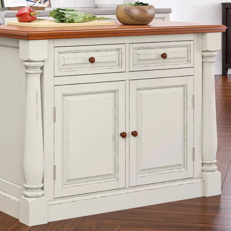 Ensemble îlot de cuisine 3 pièces en bois écru avec plateau rabattable – 122 x 63,5 x 91,5 cm