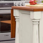 Ensemble îlot de cuisine 3 pièces en bois écru avec plateau rabattable – 122 x 63,5 x 91,5 cm