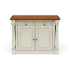 Ensemble îlot de cuisine 3 pièces en bois écru avec plateau rabattable – 122 x 63,5 x 91,5 cm