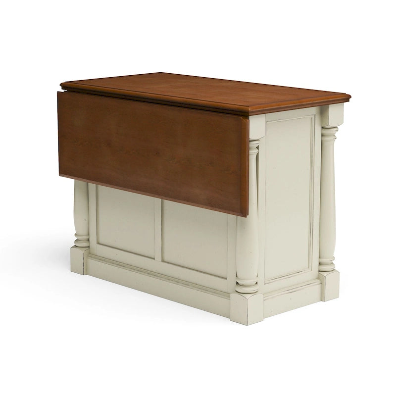 Ensemble îlot de cuisine 3 pièces en bois écru avec plateau rabattable – 122 x 63,5 x 91,5 cm