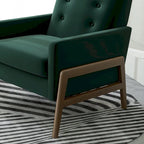 Fauteuil lounge vert forêt en velours avec pieds en noyer (style Mid-Century Modern) - 33