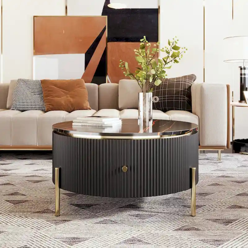 Modern Round Coffee Table with 2 large Drawers Storage
