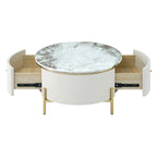 Table basse ronde moderne avec 2 grands tiroirs de rangement