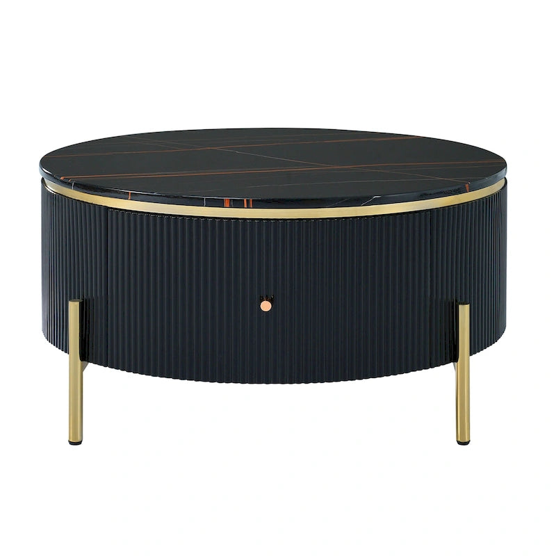 Table basse ronde moderne avec 2 grands tiroirs de rangement