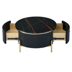 Table basse ronde moderne avec 2 grands tiroirs de rangement