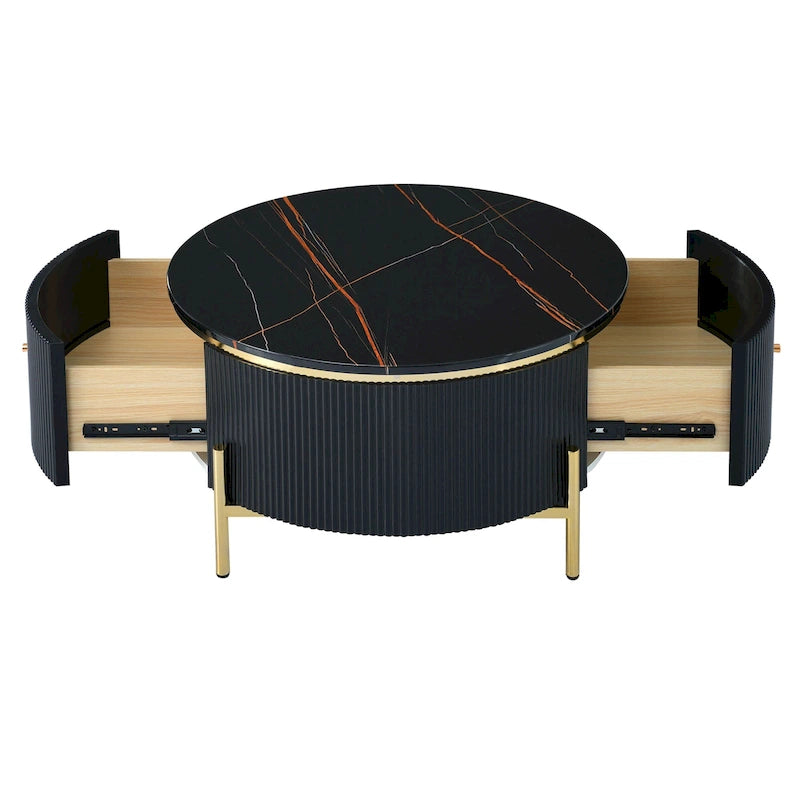 Table basse ronde moderne avec 2 grands tiroirs de rangement