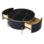 Table basse ronde moderne avec 2 grands tiroirs de rangement