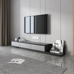 Meuble TV moderne extensible 118 avec 3 tiroirs spacieux, console multimédia à longueur réglable pour salon