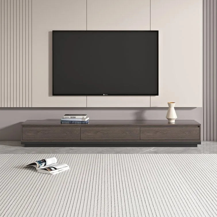 Meuble TV moderne extensible 118 avec 3 tiroirs spacieux, console multimédia à longueur réglable pour salon