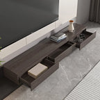 Meuble TV moderne extensible 118 avec 3 tiroirs spacieux, console multimédia à longueur réglable pour salon