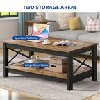Table basse d'appoint en bois style rustique avec grande étagère de rangement