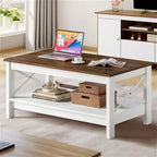 Table basse d'appoint en bois style rustique avec grande étagère de rangement