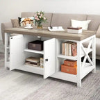Table basse d'appoint en bois style rustique avec grande étagère de rangement