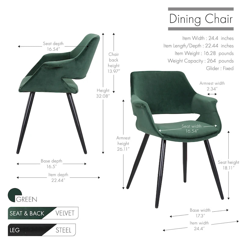 Chaise de salle à manger en velours de style Mid-century