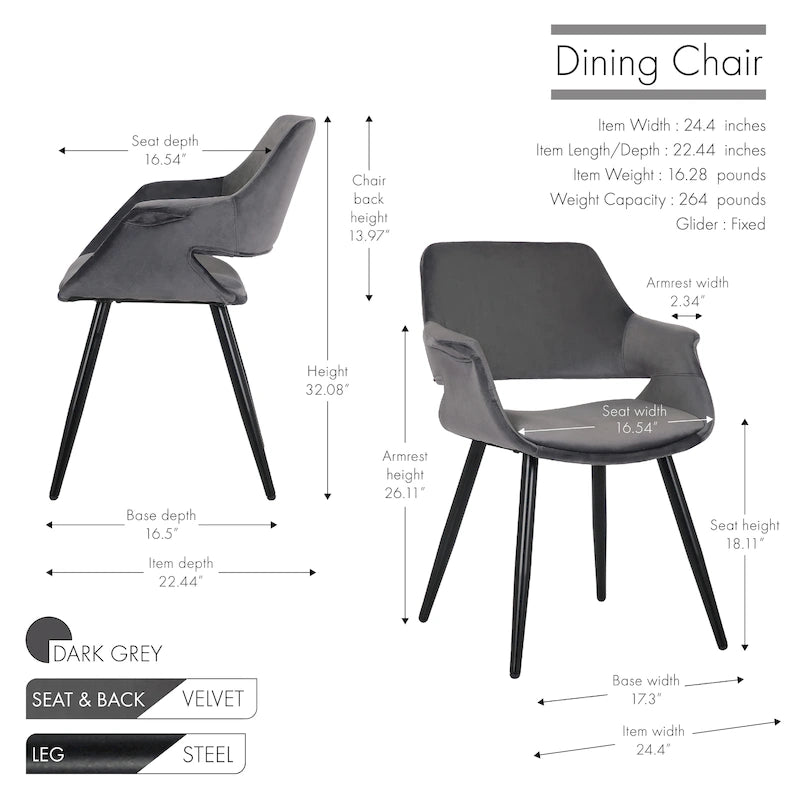 Chaise de salle à manger en velours de style Mid-century