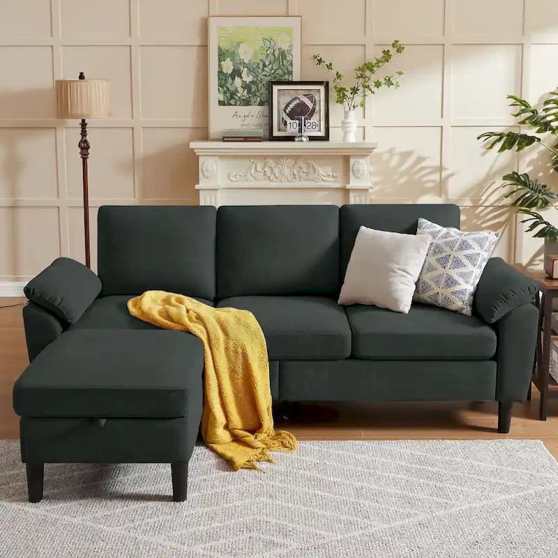 Canapé d'angle Jarenie 79.72 avec pouf de rangement pour salon