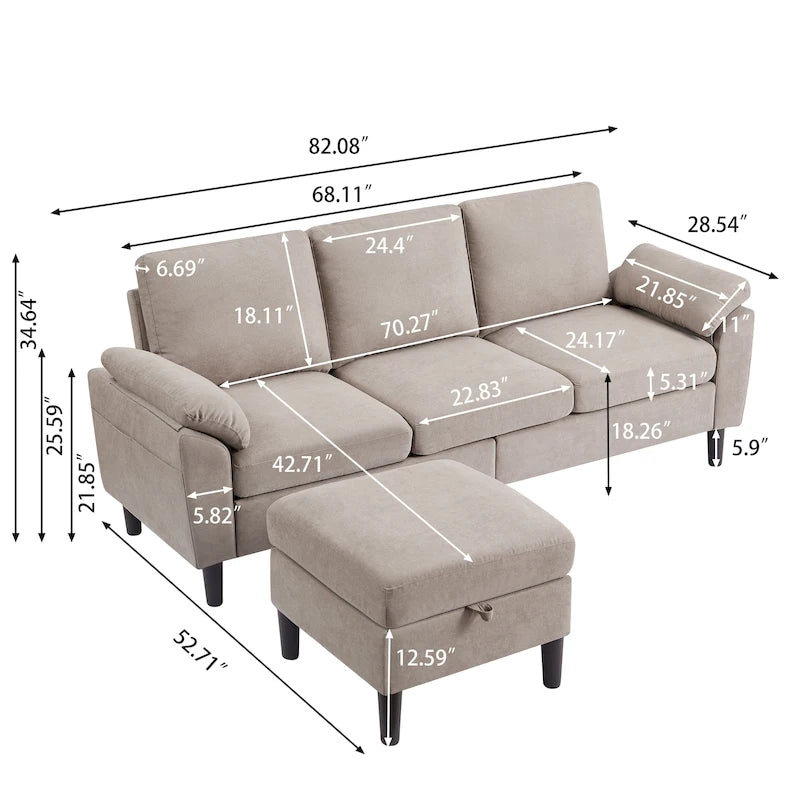 Canapé d'angle Jarenie 79.72 avec pouf de rangement pour salon