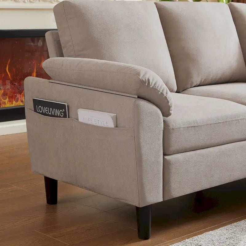 Canapé d'angle Jarenie 79.72 avec pouf de rangement pour salon
