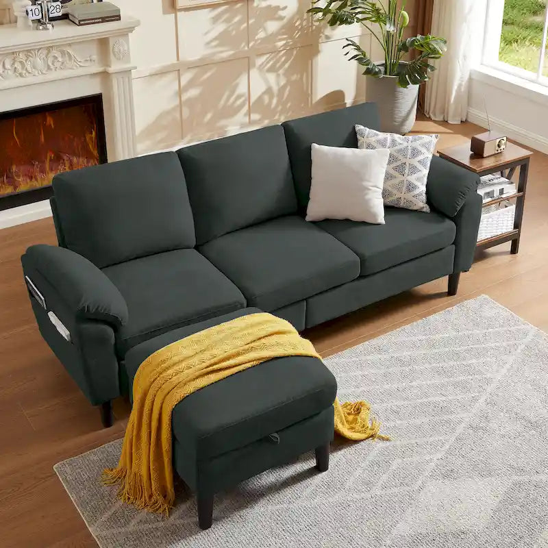 Canapé d'angle Jarenie 79.72 avec pouf de rangement pour salon
