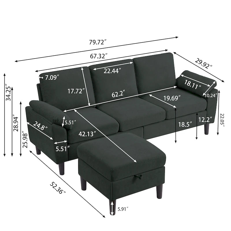 Canapé d'angle Jarenie 79.72 avec pouf de rangement pour salon