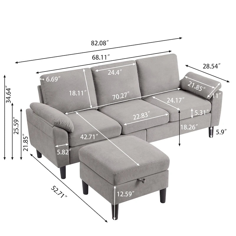 Canapé d'angle Jarenie 79.72 avec pouf de rangement pour salon