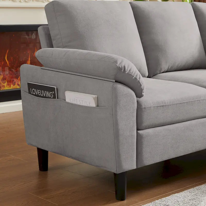 Canapé d'angle Jarenie 79.72 avec pouf de rangement pour salon