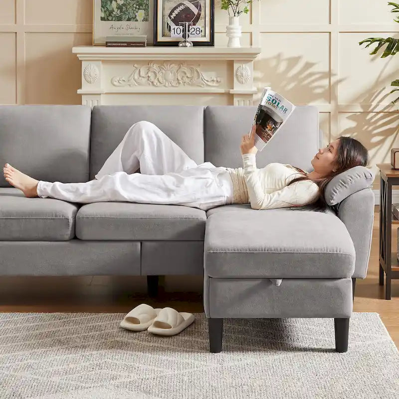 Canapé d'angle Jarenie 79.72 avec pouf de rangement pour salon