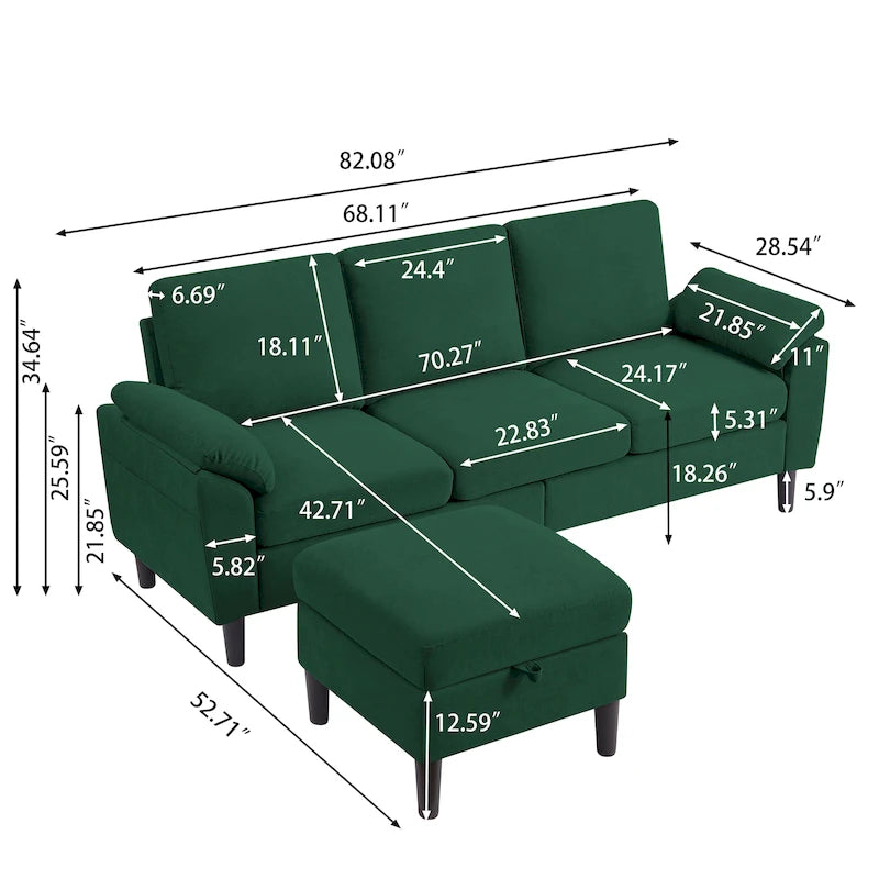 Canapé d'angle Jarenie 79.72 avec pouf de rangement pour salon