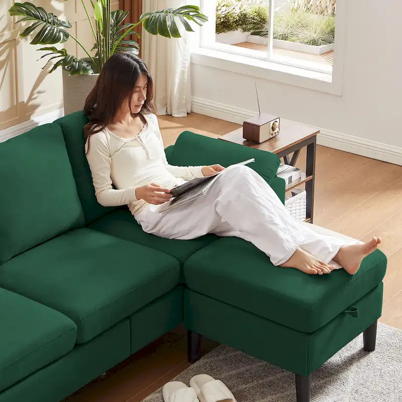 Canapé d'angle Jarenie 79.72 avec pouf de rangement pour salon