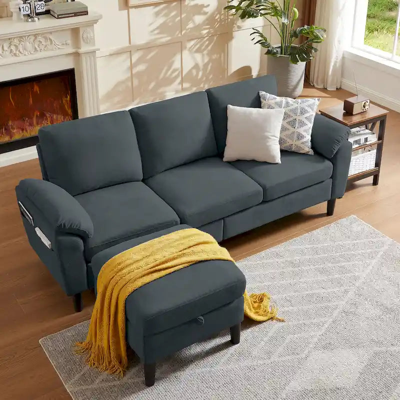 Canapé d'angle Jarenie 79.72 avec pouf de rangement pour salon