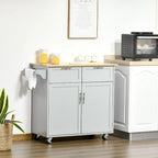 41 îlot de cuisine roulant moderne, chariot de rangement de cuisine avec dessus en bois de caoutchouc, 2 tiroirs et porte-serviettes