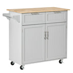41 îlot de cuisine roulant moderne, chariot de rangement de cuisine avec dessus en bois de caoutchouc, 2 tiroirs et porte-serviettes