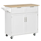 41 îlot de cuisine roulant moderne, chariot de rangement de cuisine avec dessus en bois de caoutchouc, 2 tiroirs et porte-serviettes