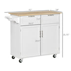 41 îlot de cuisine roulant moderne, chariot de rangement de cuisine avec dessus en bois de caoutchouc, 2 tiroirs et porte-serviettes
