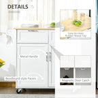 41 îlot de cuisine roulant moderne, chariot de rangement de cuisine avec dessus en bois de caoutchouc, 2 tiroirs et porte-serviettes