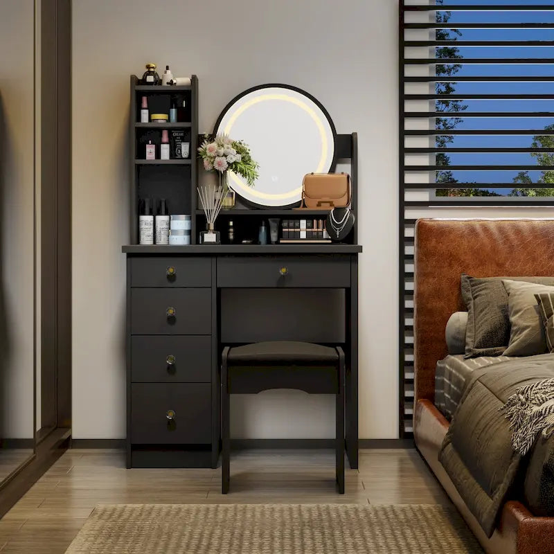 Coiffeuse avec miroir tactile et tabouret