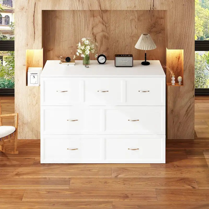 Lit double avec commode et tiroir convertible en meuble cube