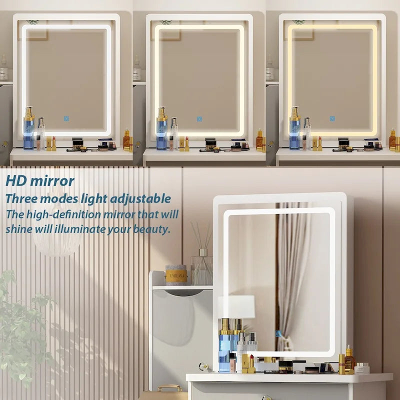 Coiffeuse avec miroir coulissant éclairé - 33L x 15.7W x 52.4H