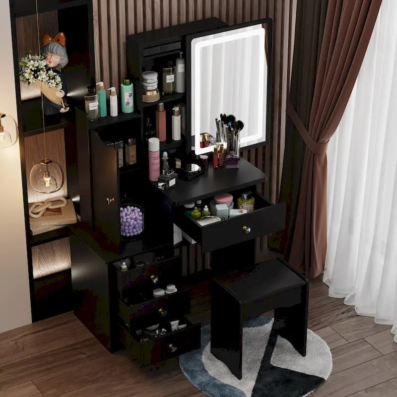 Coiffeuse avec miroir coulissant éclairé - 33L x 15.7W x 52.4H