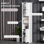 Meuble de rangement haut de salle de bain, colonne de salle de bain autoportante avec étagère à 2 niveaux et 2 placards, blanc